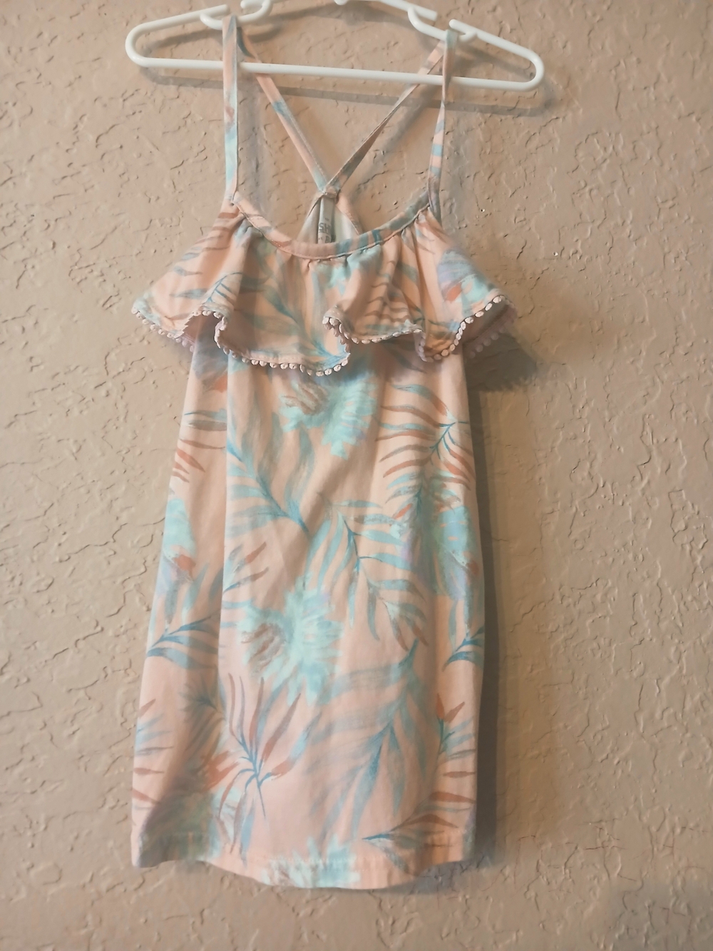 Pastel Tropical Ruffle Sundress - Blue & Peach